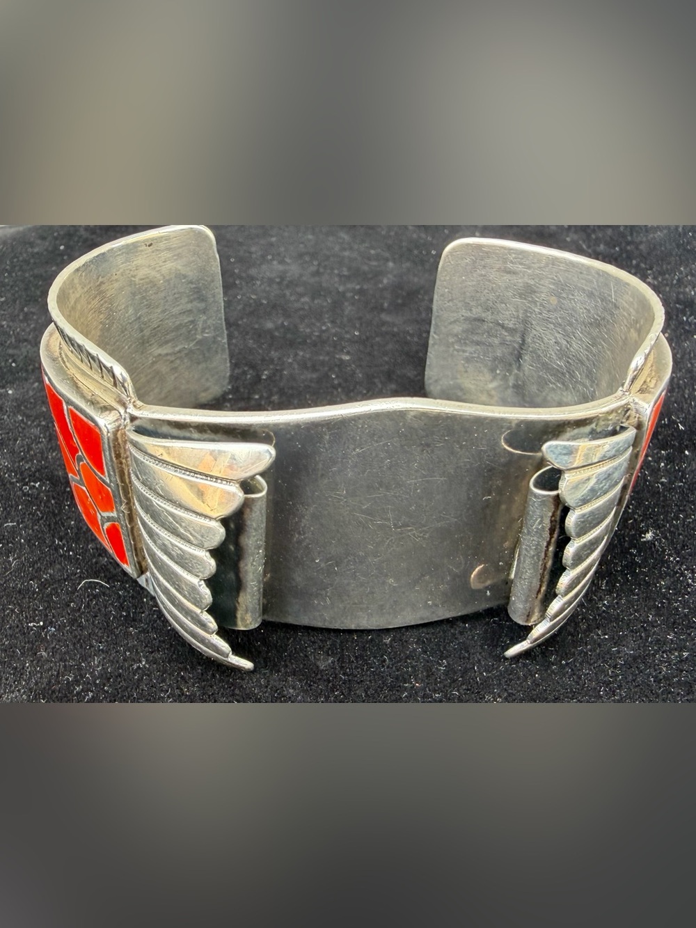 Vintage Tom DeWitt Heavy Sterling Silver Coral Watch Cuff 78g